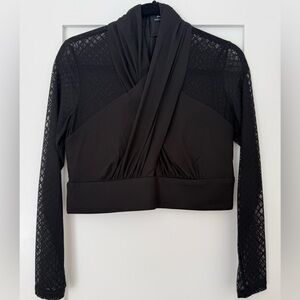 Bardot Black Draped Mesh Sleeve Crop Top Size M US 8